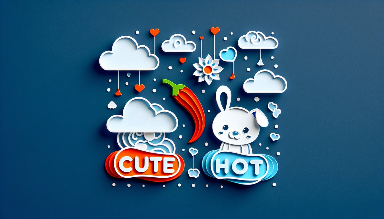 Paper art illustration for a quiz determining if youre cute or hot on a dark blue background
