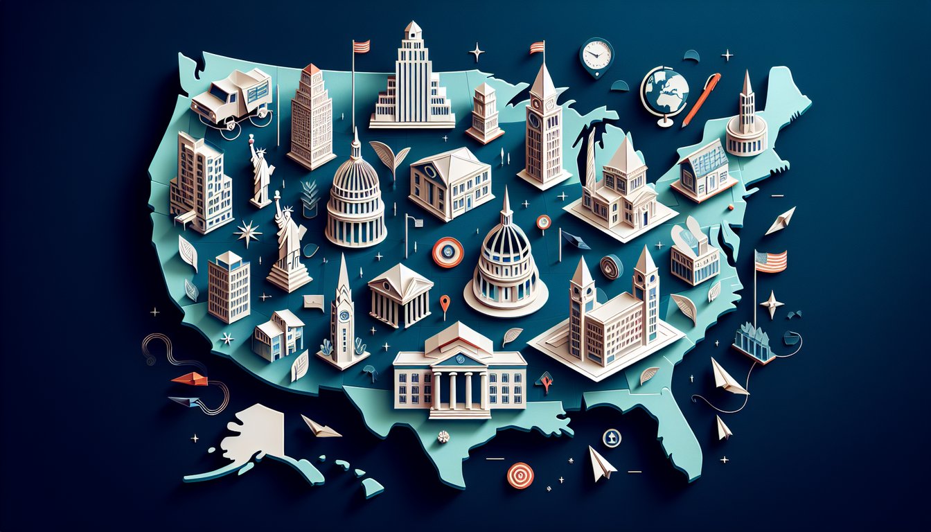 Paper art depicting a trivia quiz on North American capitals for high school students.