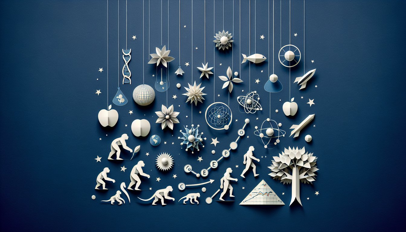 Paper art representing a trivia quiz on Bill Nyes Evolution and Motion for middle school students.