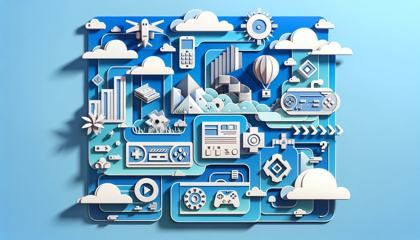 paper art banner for Smash Flash 2 quiz featuring code symbols, game controller and design icons on sky blue background