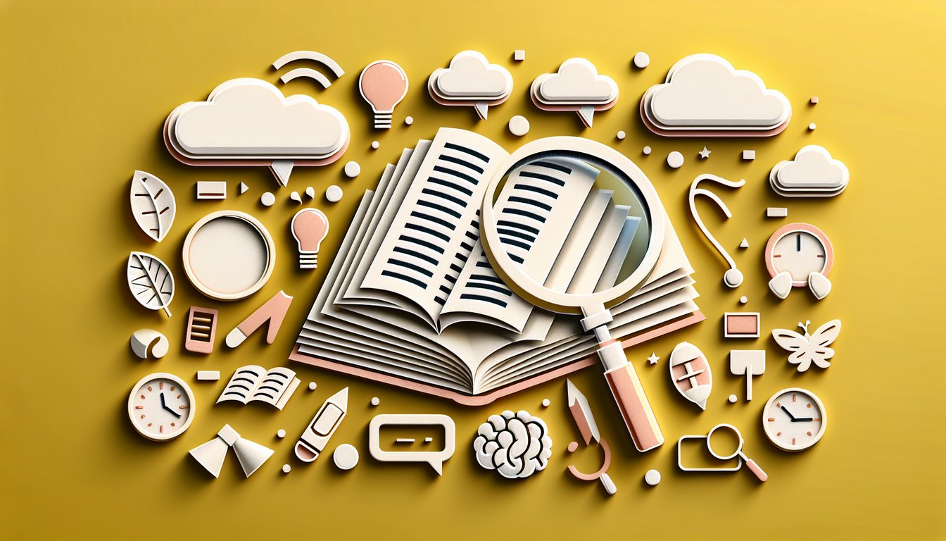 Paper art letters forming a quiz page with score boxes and words floating on golden yellow background