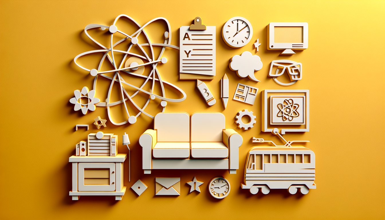 Paper art illustration for Big Bang Theory trivia quiz on golden yellow background