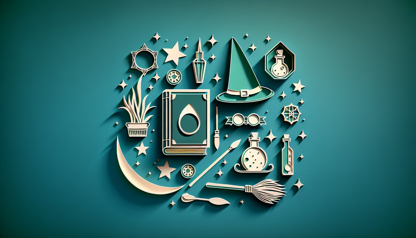 Paper art illustration for Harry Potter life quiz on teal background