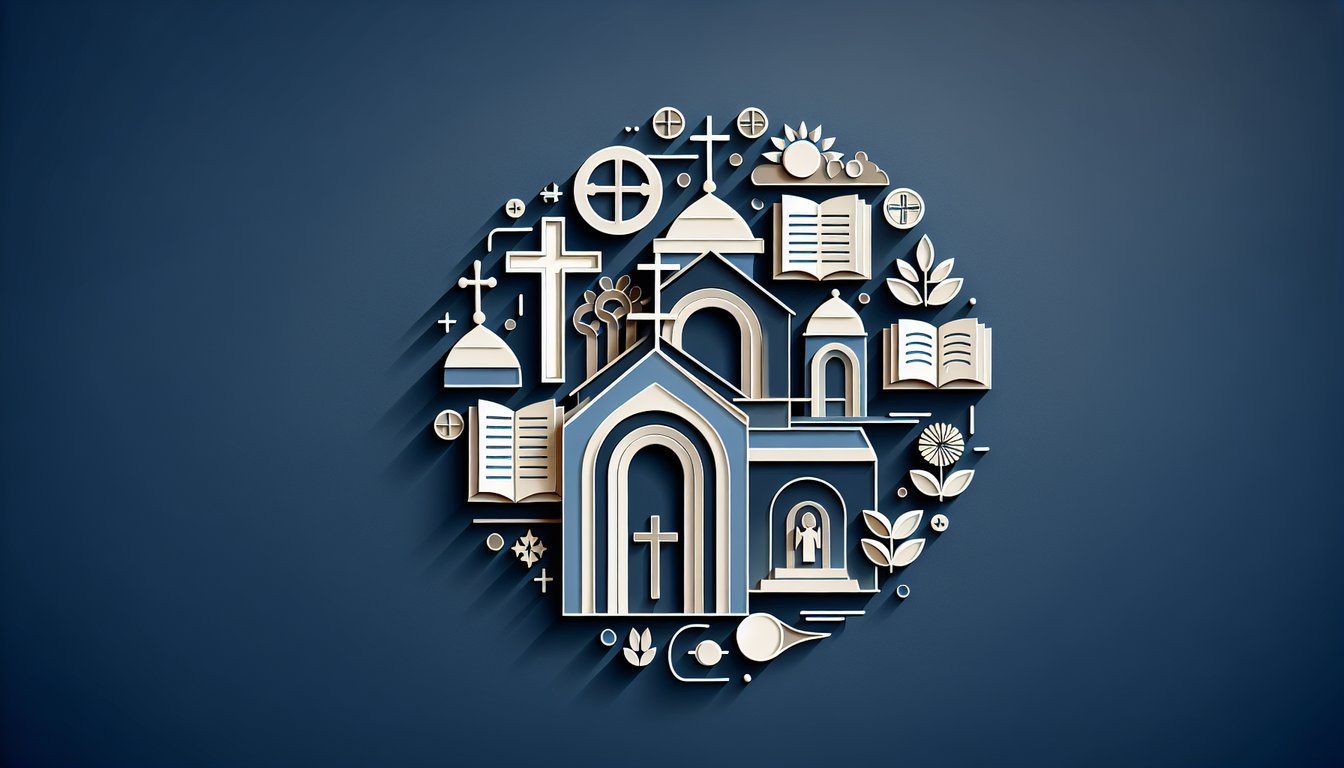 paper art illustration quiz church history Christian doctrine theology basics dark blue background