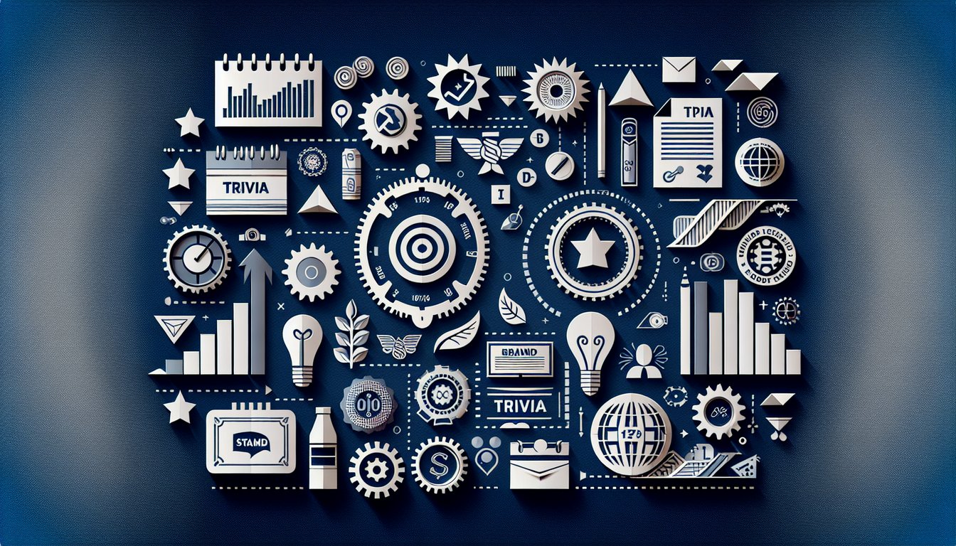 Colorful paper art displaying various brand logos for a Brand History Trivia Quiz