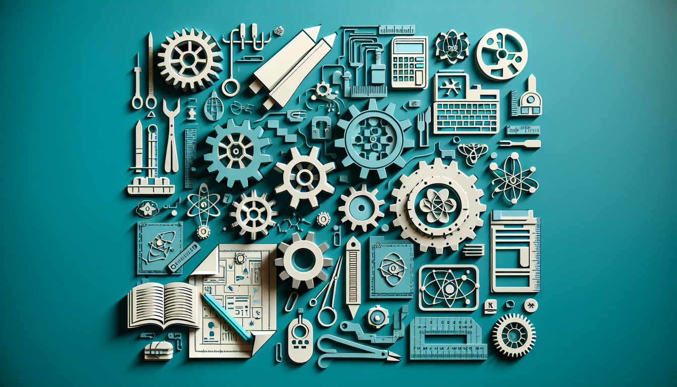 Paper art illustration of engineering icons and pathways on teal background evoking ideal engineering career choice