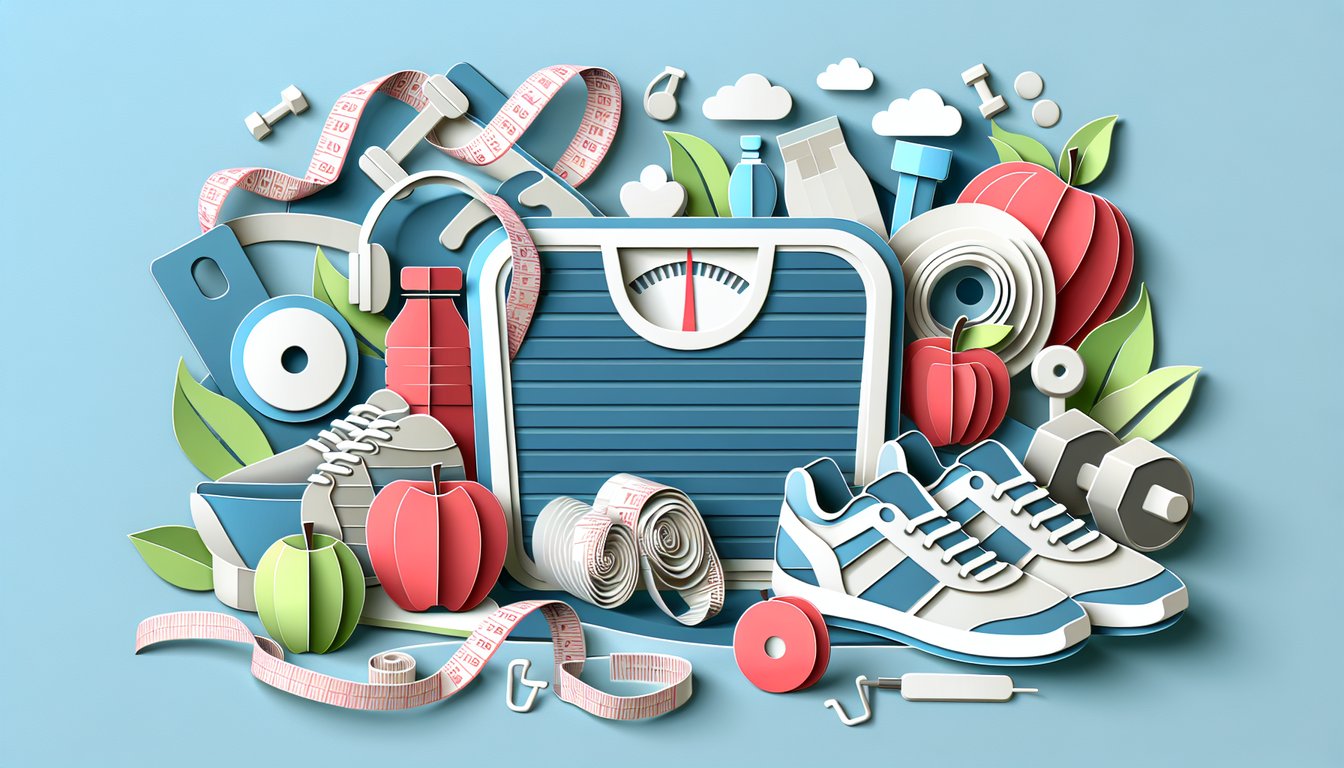 Paper art illustration for overweight quiz with quick personalized health insights on sky blue background.