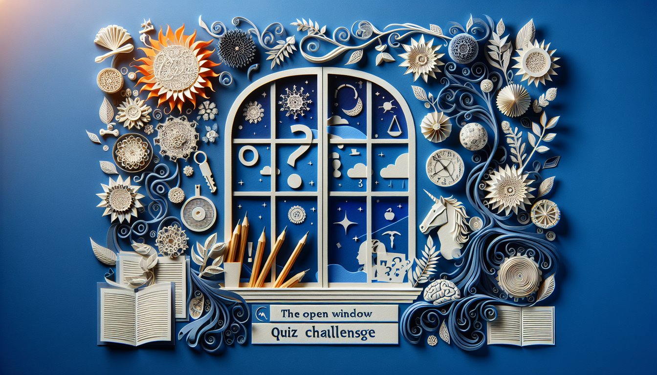 Colorful paper art depicting the Open Window Quiz Challenge for high school students.
