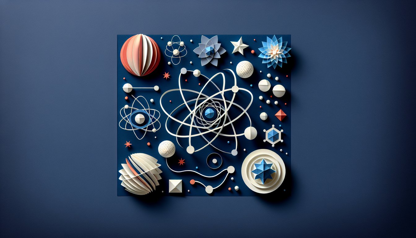 Colorful paper art promoting a dynamic physics trivia quiz for high school students.
