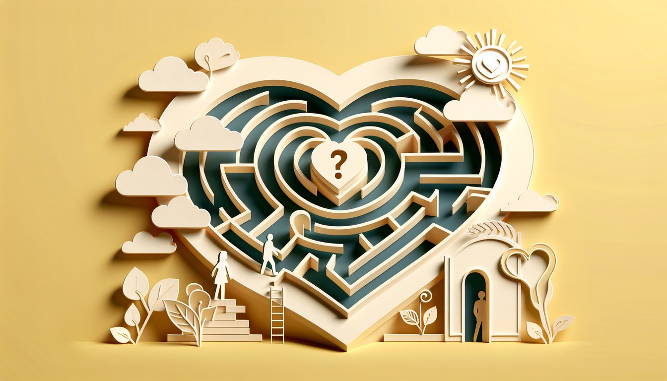 Paper art illustration for Do I Like Her quiz on a golden yellow background