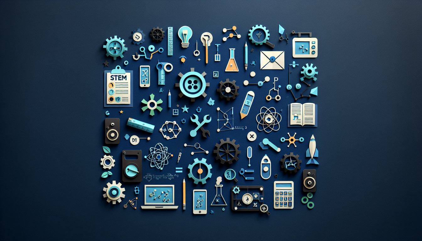Colorful paper art depicting various STEM career symbols for a comparison quiz