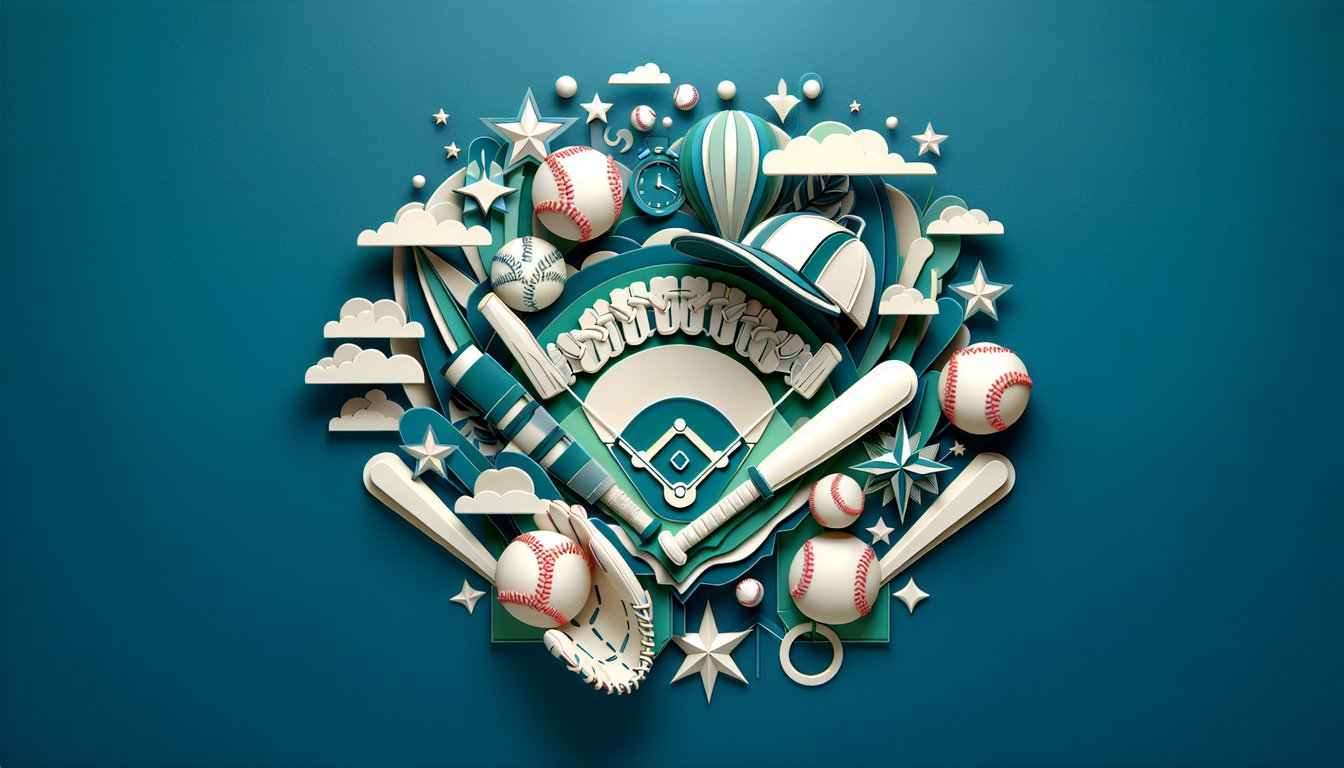 Paper art illustration for MLB team generator quiz on teal background