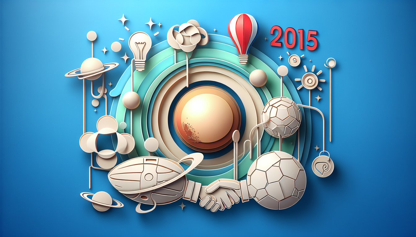 Paper art illustration for 2015 fun facts quiz on sky blue background