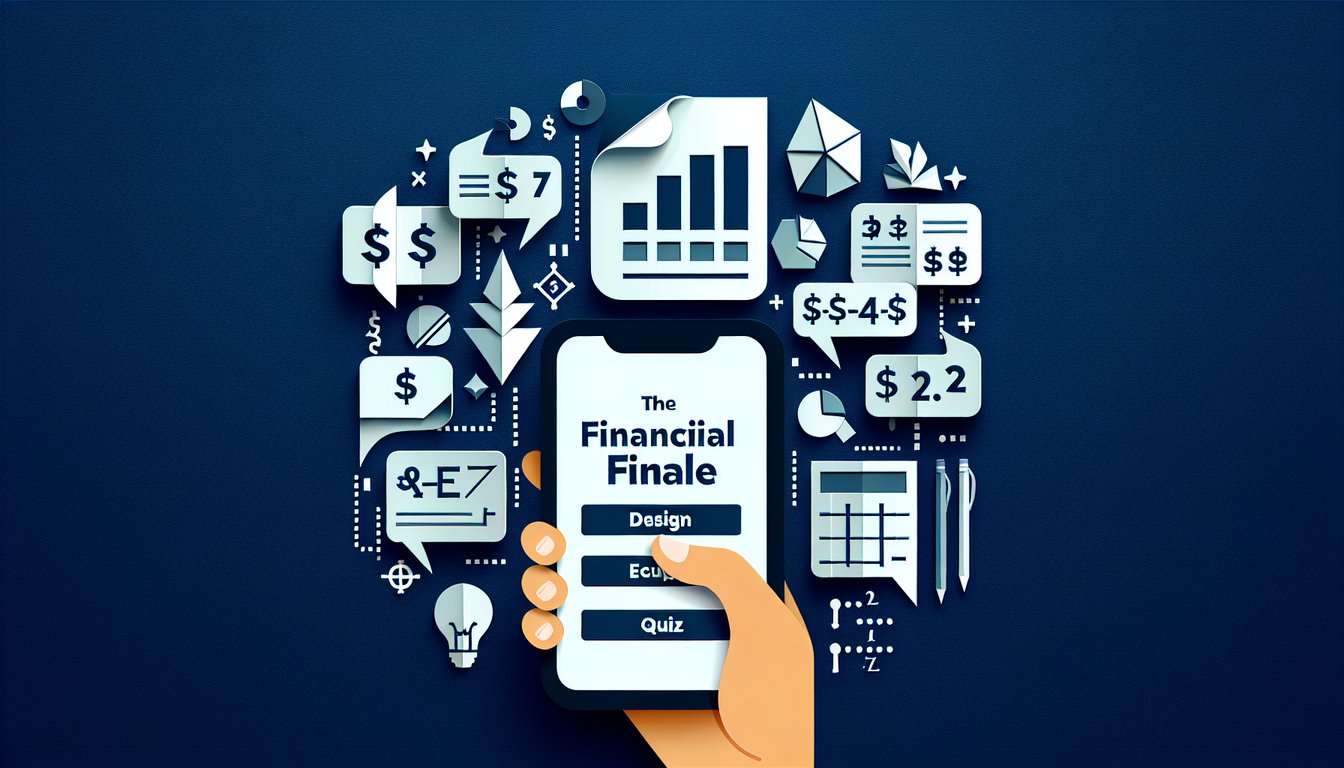 Colorful paper art promoting Financial Math Finale, an engaging high school quiz.