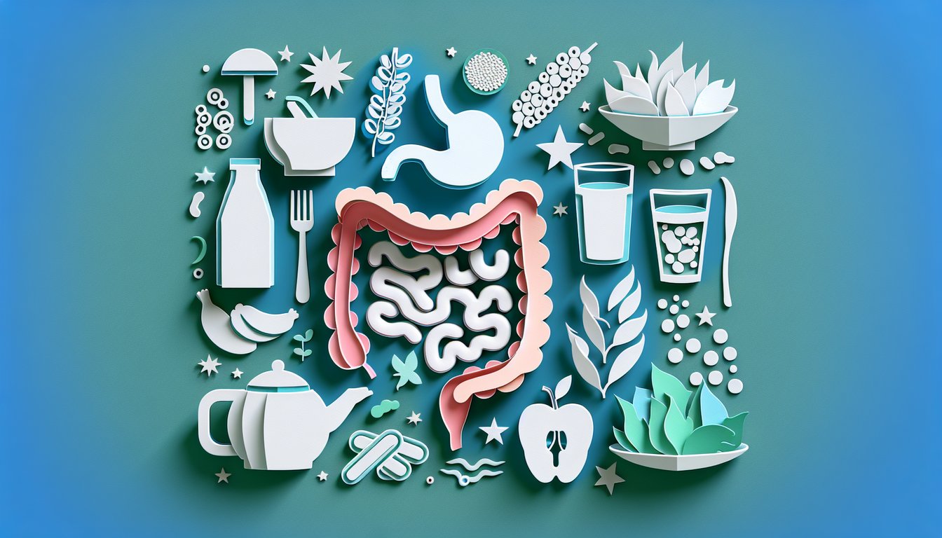 Paper art style digestive system icons quiz invitation on teal background