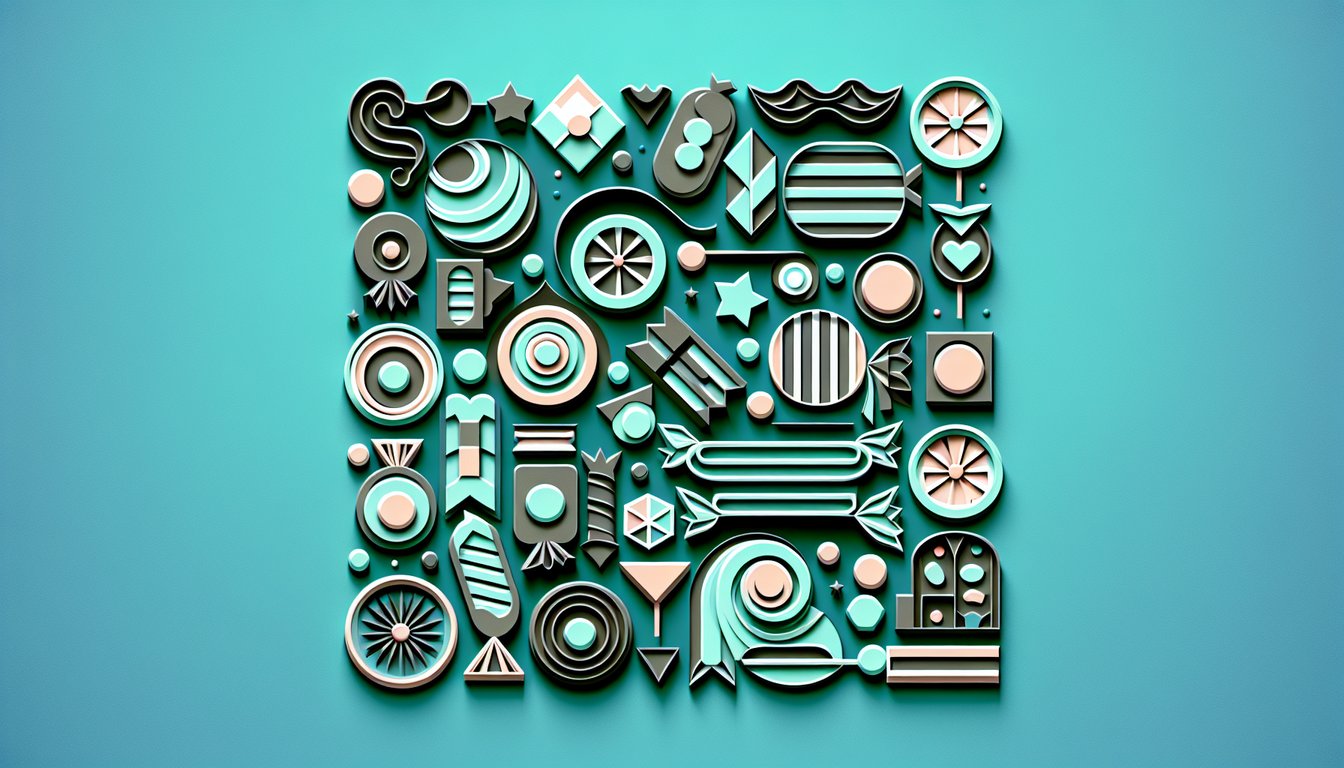 Paper art candy shapes surround quiz title on teal background with colorful cutout sweets hinting at your candy personality.