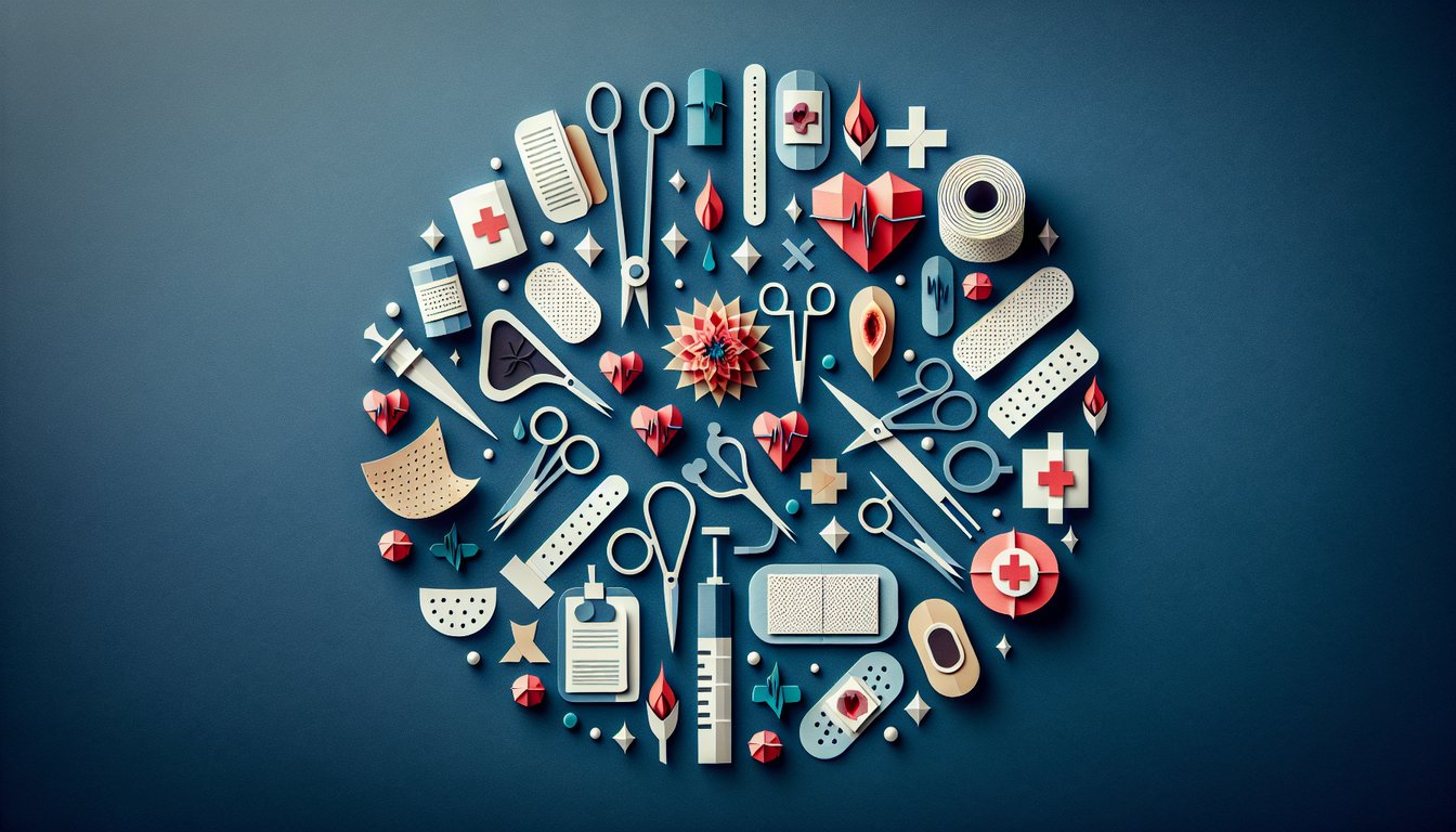 Colorful paper art promoting a quiz on Debridement and Chronic Wounds Knowledge Test.