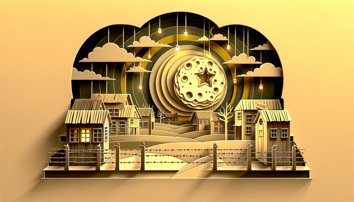 Paper art open book on golden yellow background hints free quiz exploring ironic twists in Night by Elie Wiesel