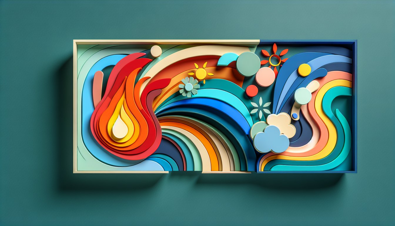 Paper art illustration for color personality quiz on teal background