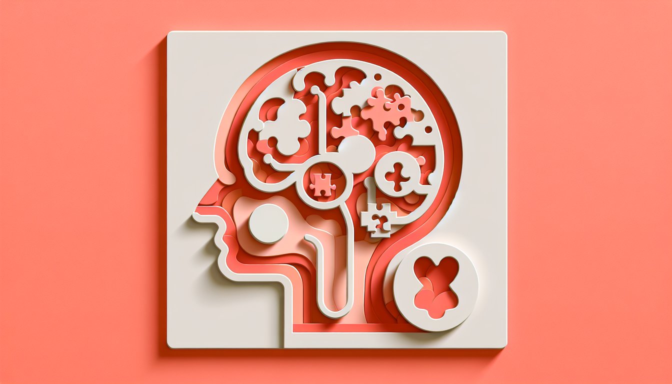 Paper art illustration for mental health quiz about mothers on a coral background