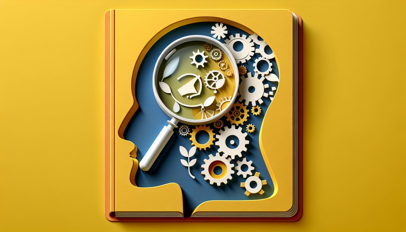 Paper art illustration for self-prefix quiz on a golden yellow background