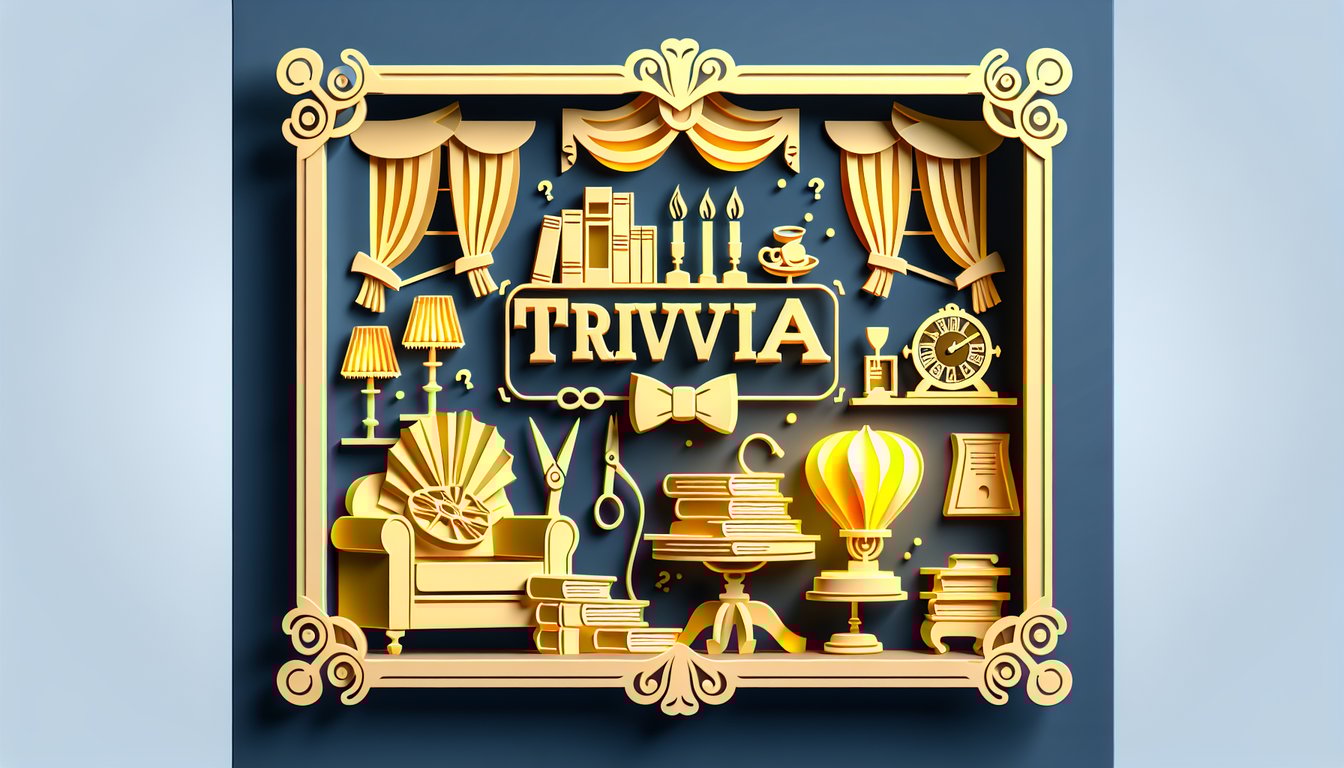 Paper art illustration of Kuroshitsuji quiz cards and character silhouettes on golden yellow background