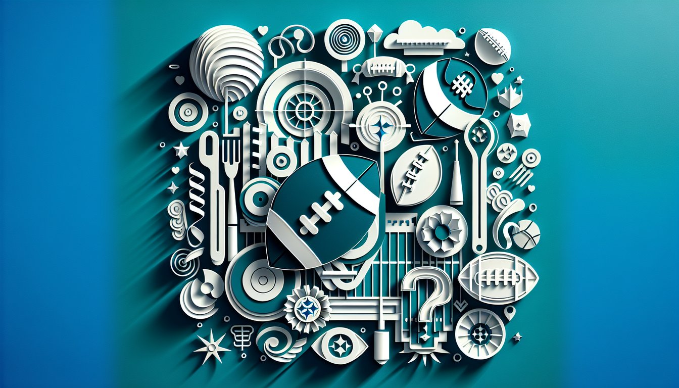 Paper art illustration for Steelers trivia quiz on a teal background