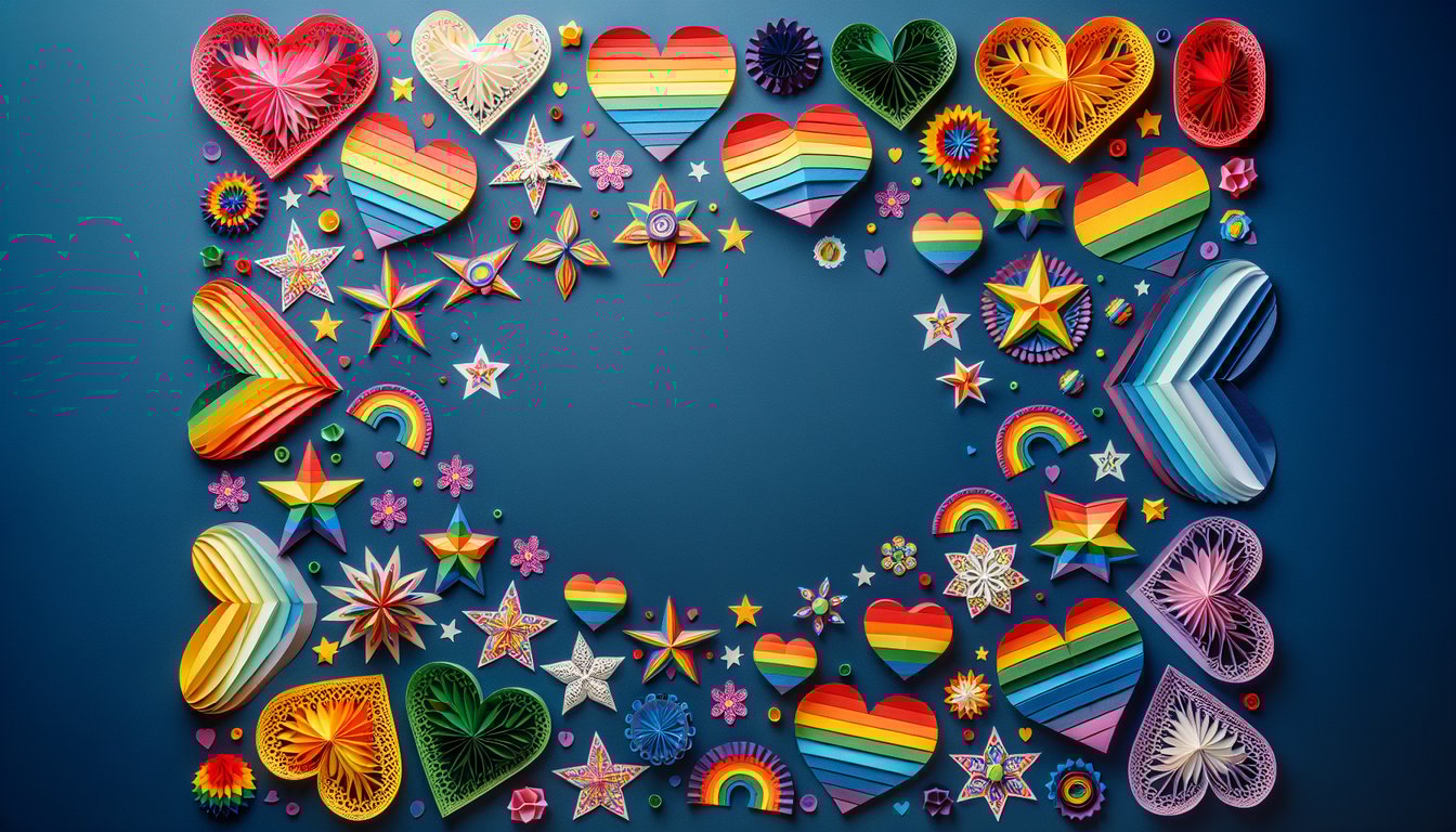 Colorful paper art promoting an LGBTQIA Awareness Trivia Quiz