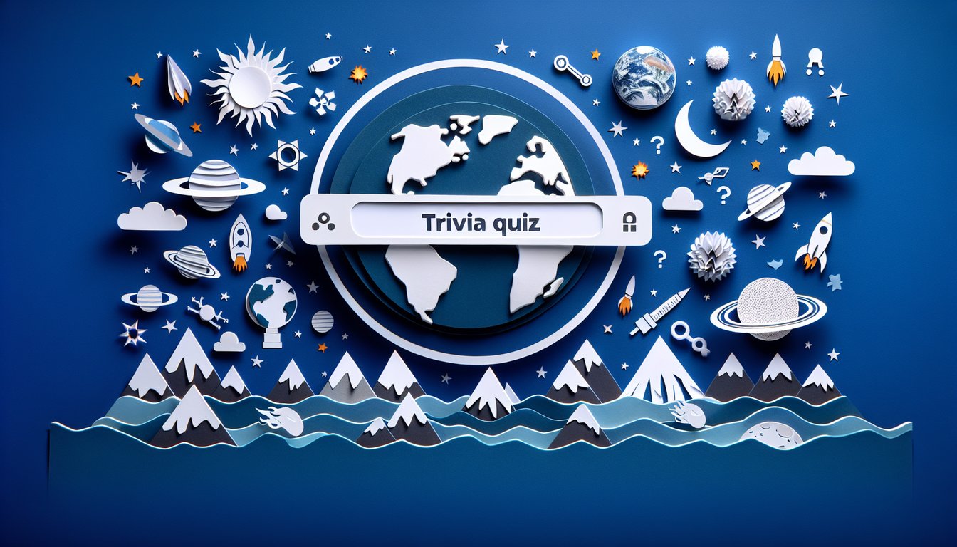 Colorful paper art depicting elements of earth science for a trivia quiz