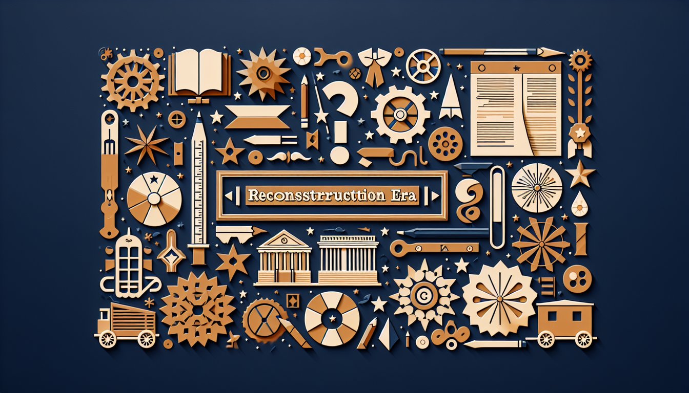 Colorful paper art promoting Reconstruction Rumble, a U.S. History quiz for high school students.