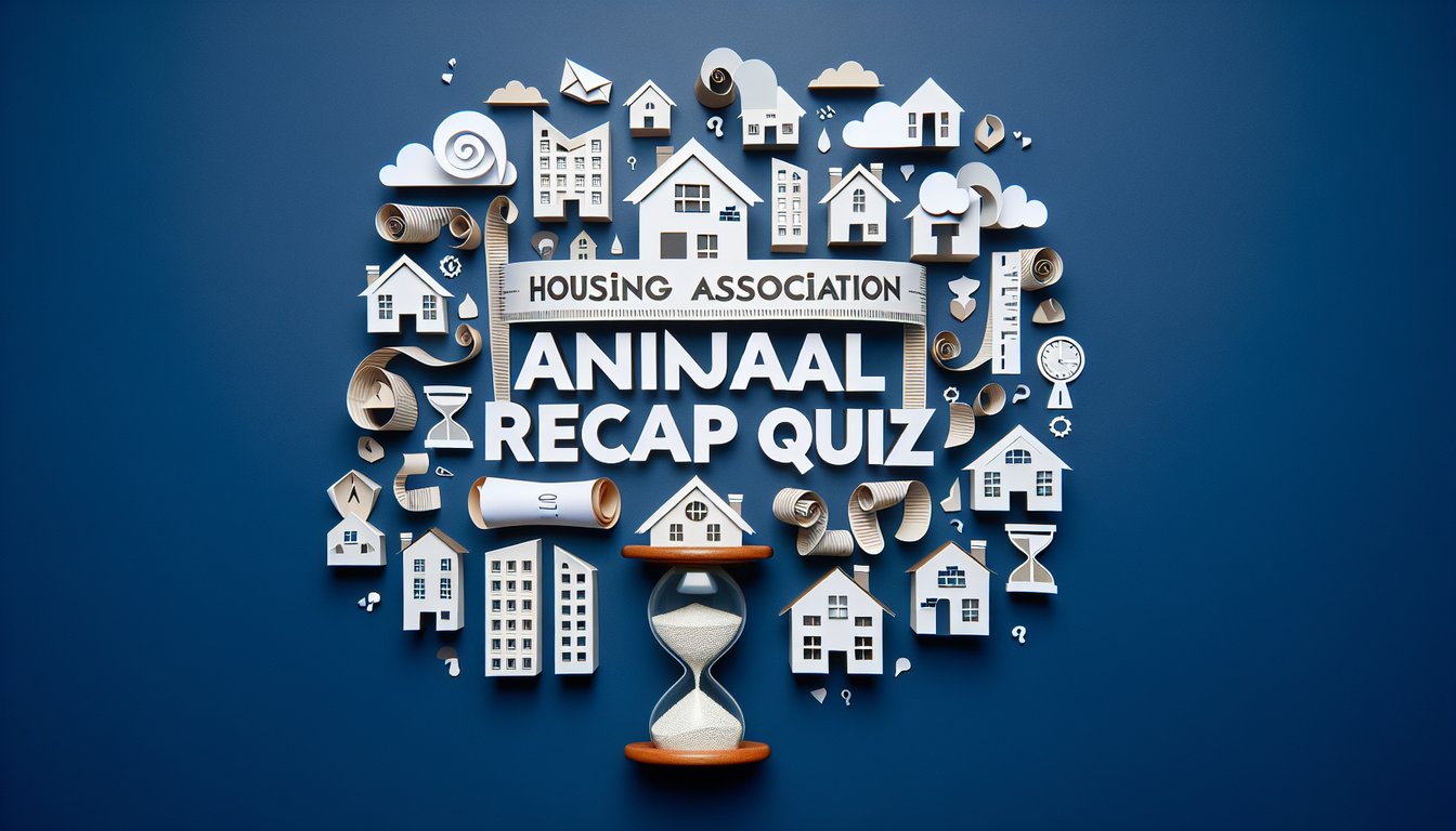 Colorful paper art promoting Housing Association Annual Recap Quiz.
