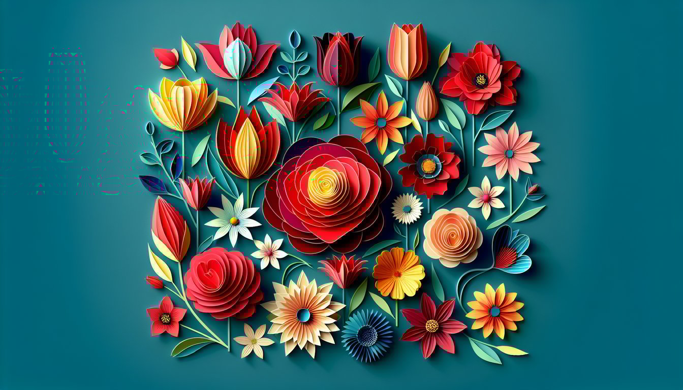 paper art flower collage on teal background with text promoting free quiz to reveal your floral alter ego