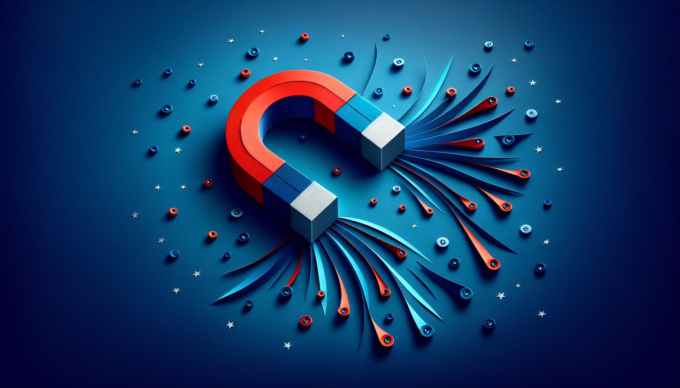 Colorful paper art promoting Magnetic Field Marvels, an interactive magnetism quiz for students.