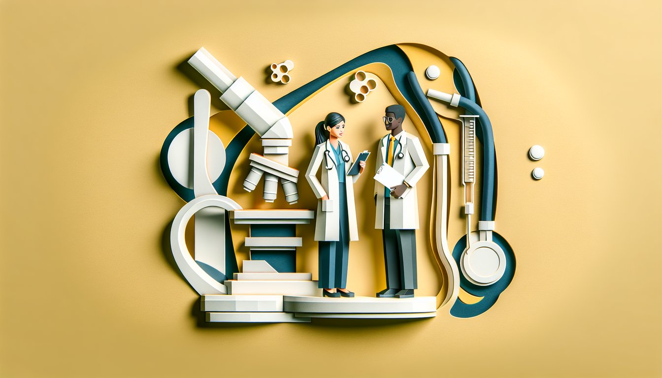 Paper art cutout doctor with stethoscope on golden yellow background for Good Doctor personality quiz