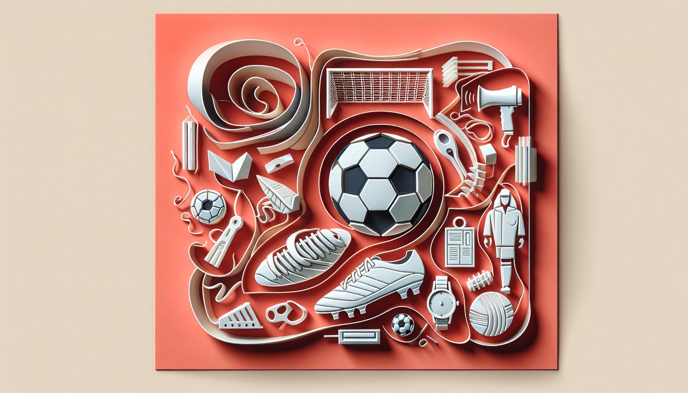 Paper art soccer player kicking ball over quiz prompt on coral background