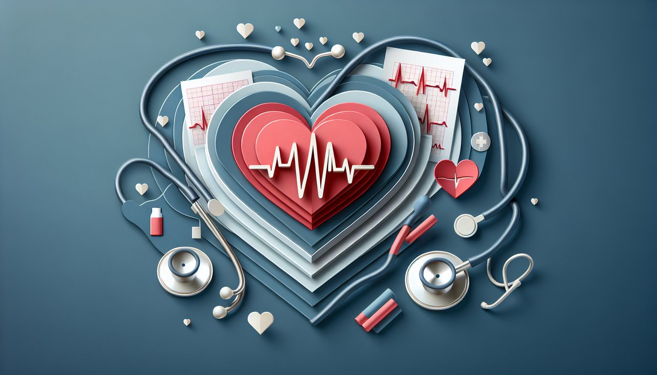 Paper heart and stethoscope cutout quiz scene on dark blue background with nursing icons, score tracker, confidence boost.