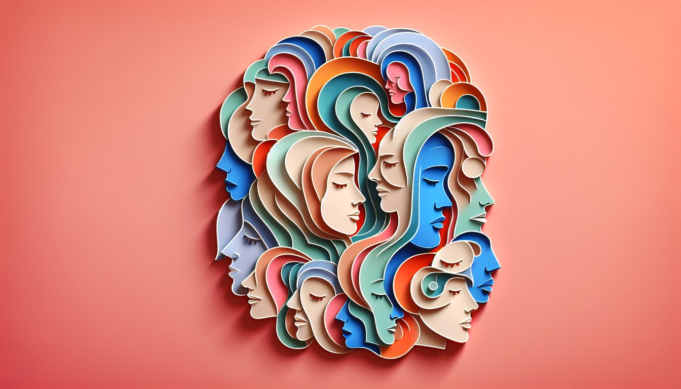 Paper art illustration for emotional repression quiz on a coral background