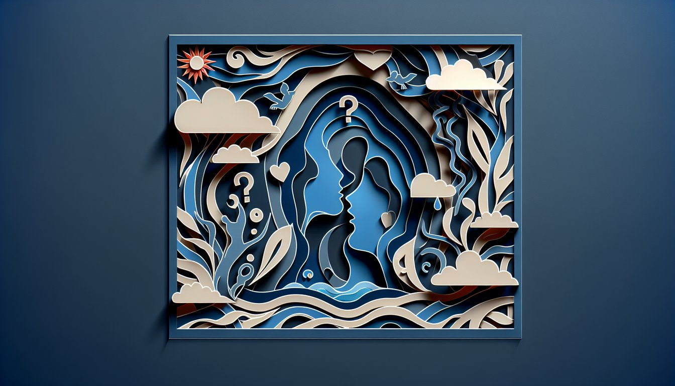 Paper art illustration for a quiz about considering divorce on a dark blue background