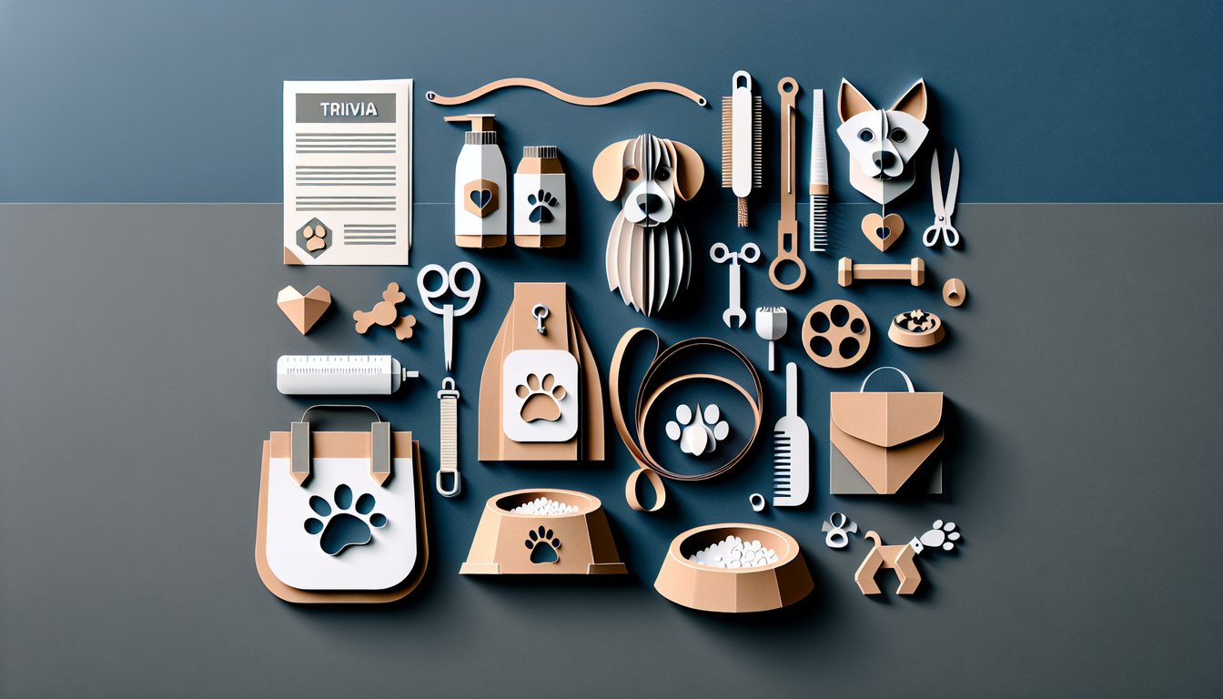 Colorful paper art depicting a quiz on Dog Care and Training Knowledge.