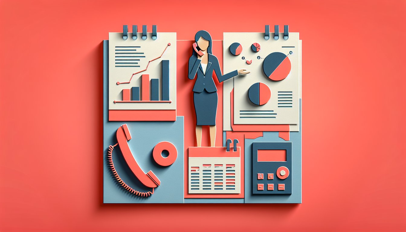 Paper art of a speaker with speech bubbles and sales symbols on coral background for persuasive communication quiz