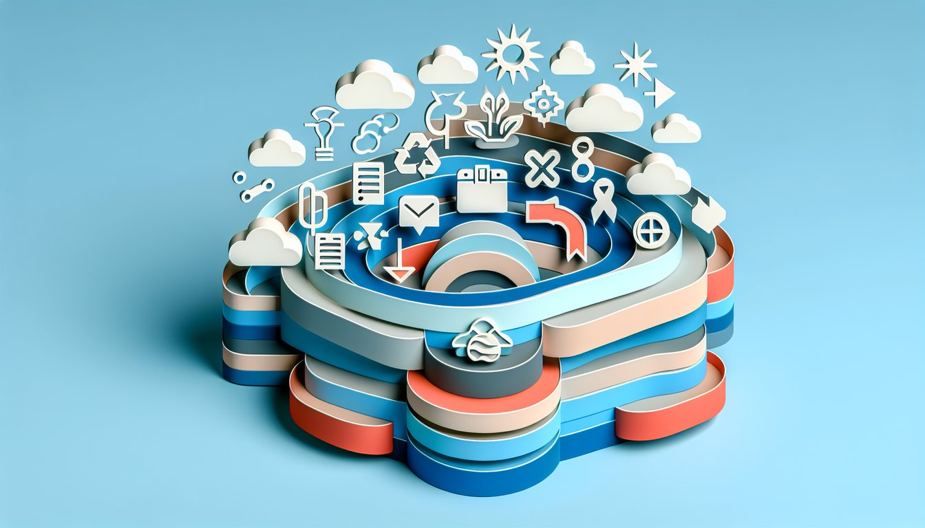 Paper art illustration of a PowerPoint ribbon quiz on sky blue background exploring tabs for themes transitions and more