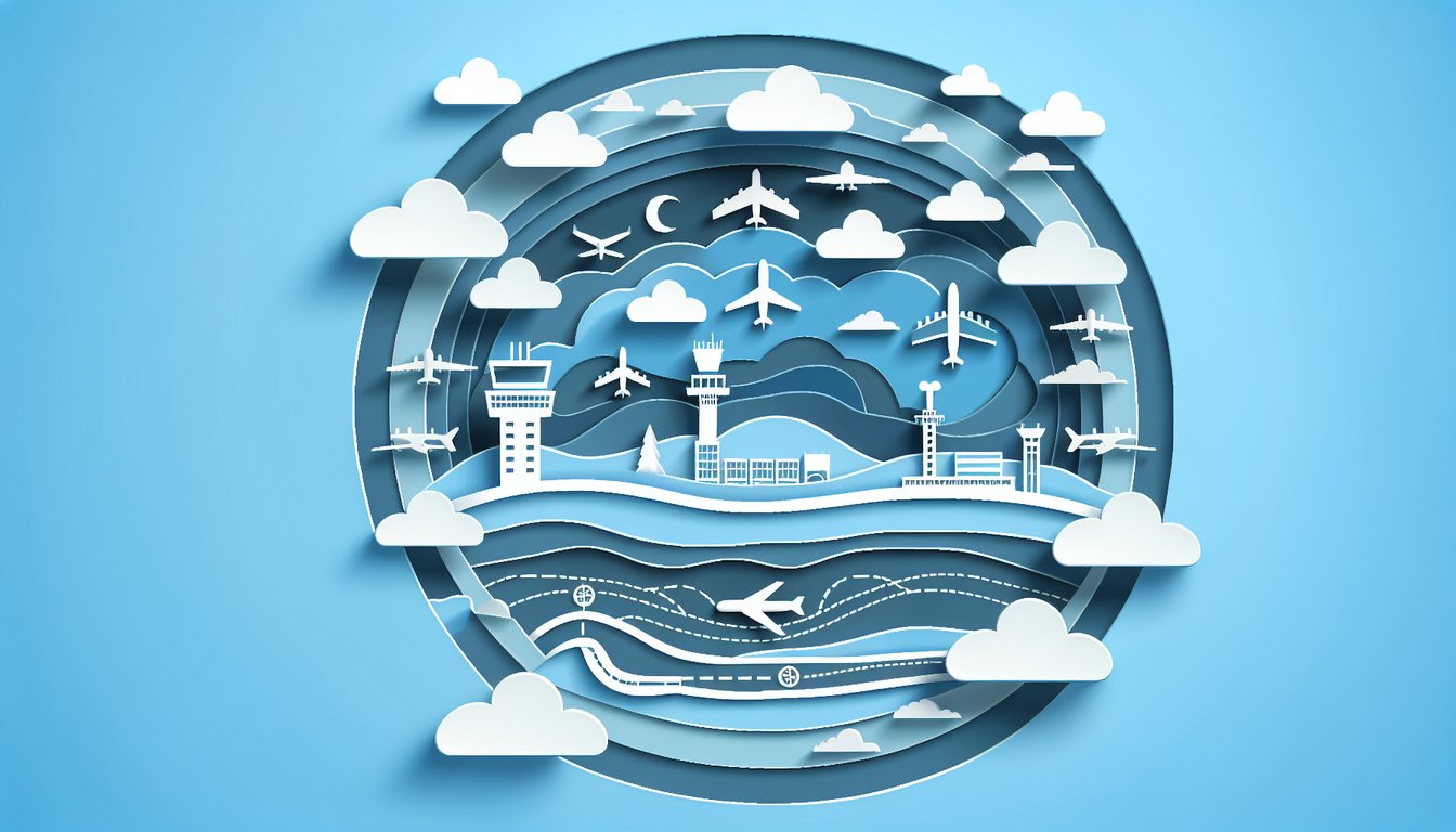 Paper art illustration of book with aviation resource management icons and CDC 1c052 Volume 1 text on sky blue background