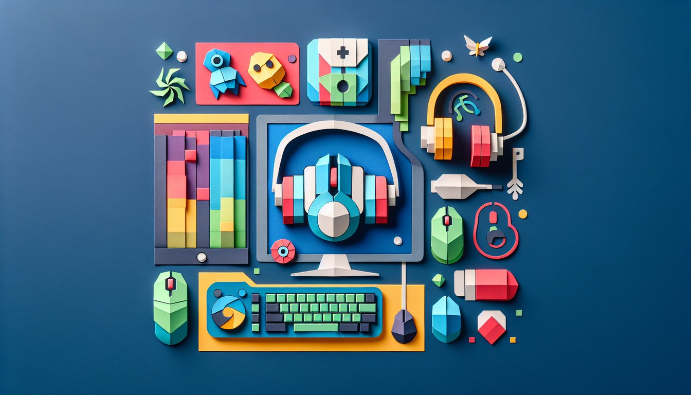 Colorful paper art depicting elements from CSGO for a knowledge quiz