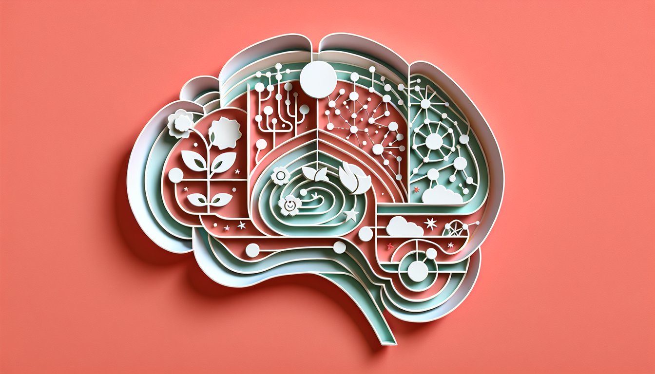 Paper illustration of two brains facing each other on coral background for Piaget vs Vygotsky development quiz