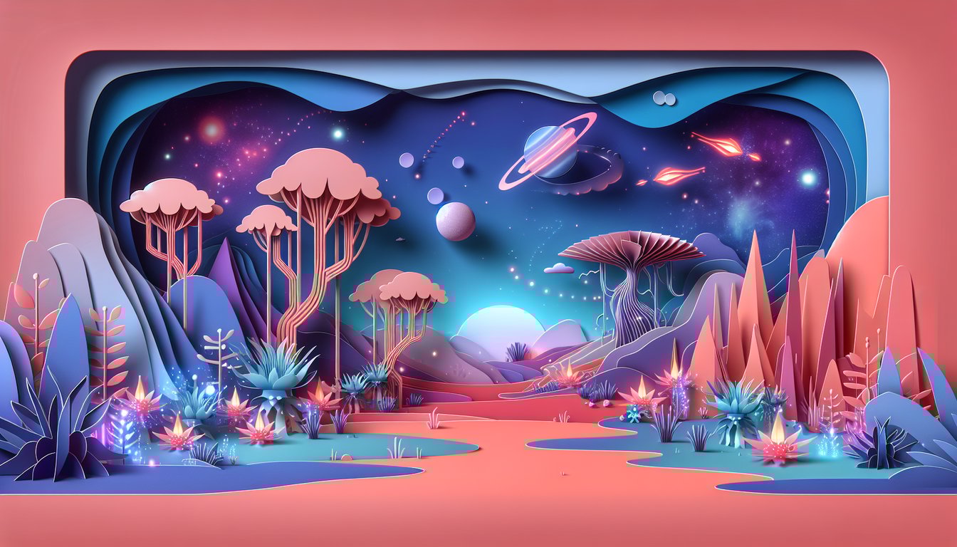 Paper art illustration of Pandora jungle scene with Jake Sully silhouette and quiz title on coral background
