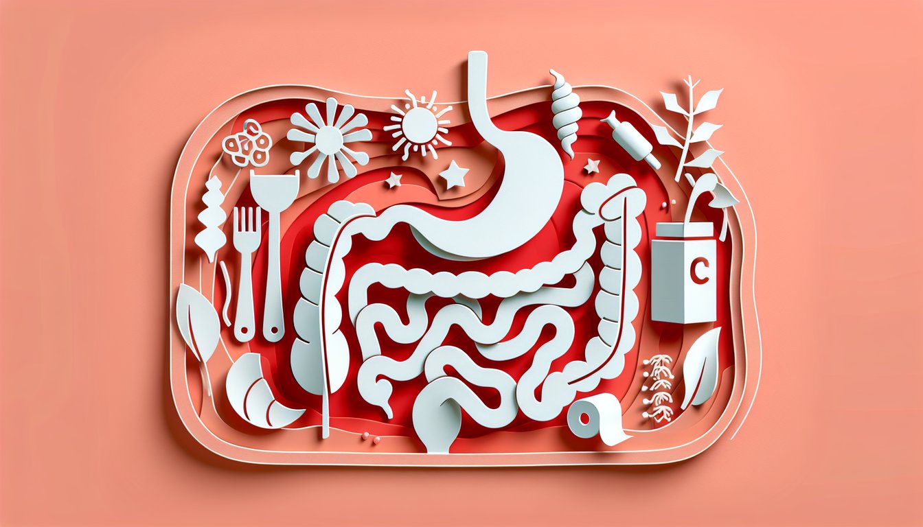Paper art GI NCLEX quiz on digestive and gastrointestinal disorders boosts exam confidence on coral background