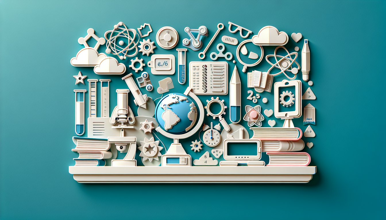 Paper art illustration for 6th grade trivia quiz on teal background