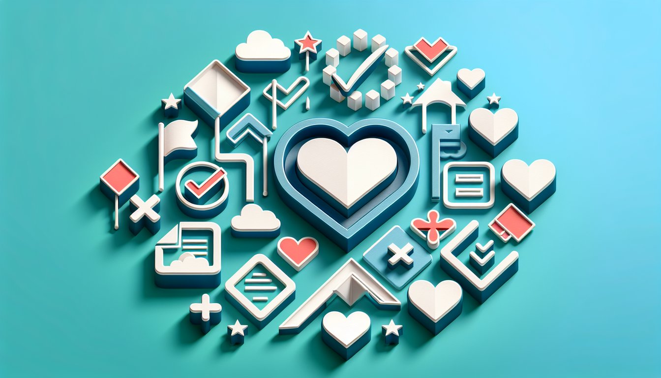 Paper art heart with red flags and relationship quiz prompt on teal background.