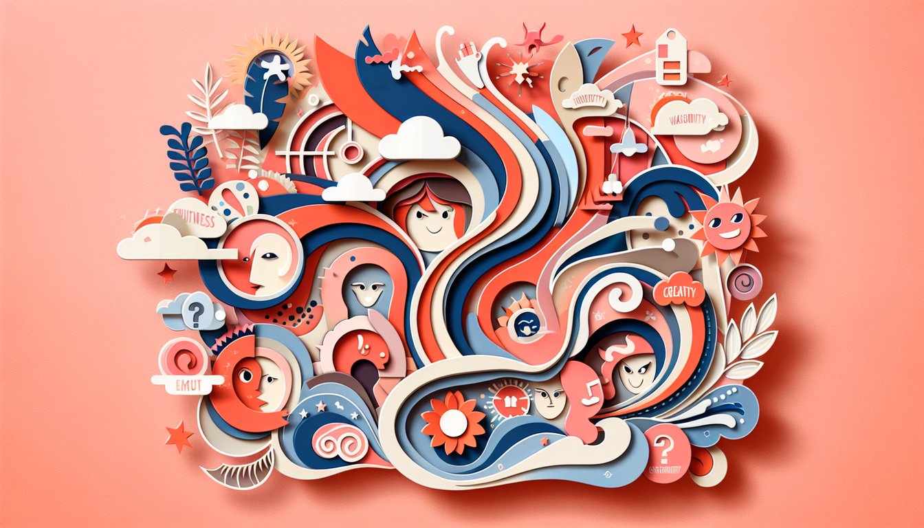 Paper art scene with Lorax character silhouettes and Truffula trees on coral background for quiz to find your Lorax role.