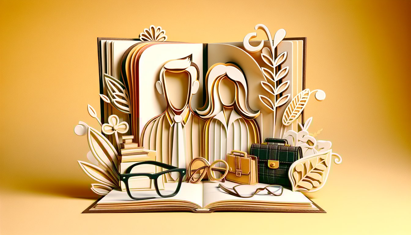 Paper art mother and father silhouettes on golden yellow background for quiz asking who you resemble most